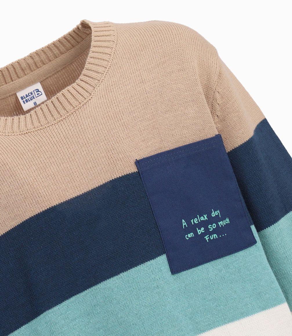 Chaleco De Punto Con Rayas Niño Beige Black and Blue-1