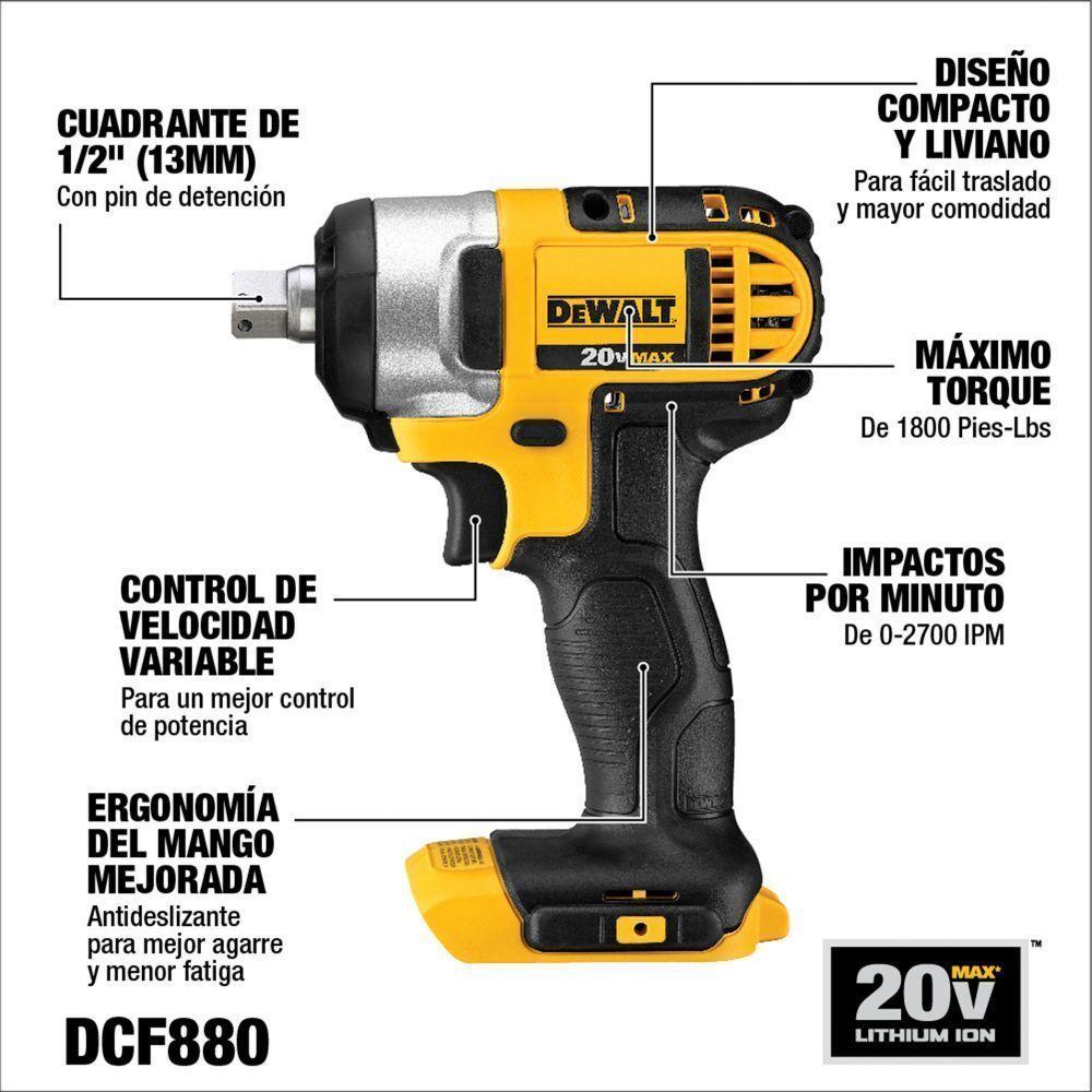 Llave Impacto 1/2" 20V Sin Batería  Dcf880B  Dewalt-1