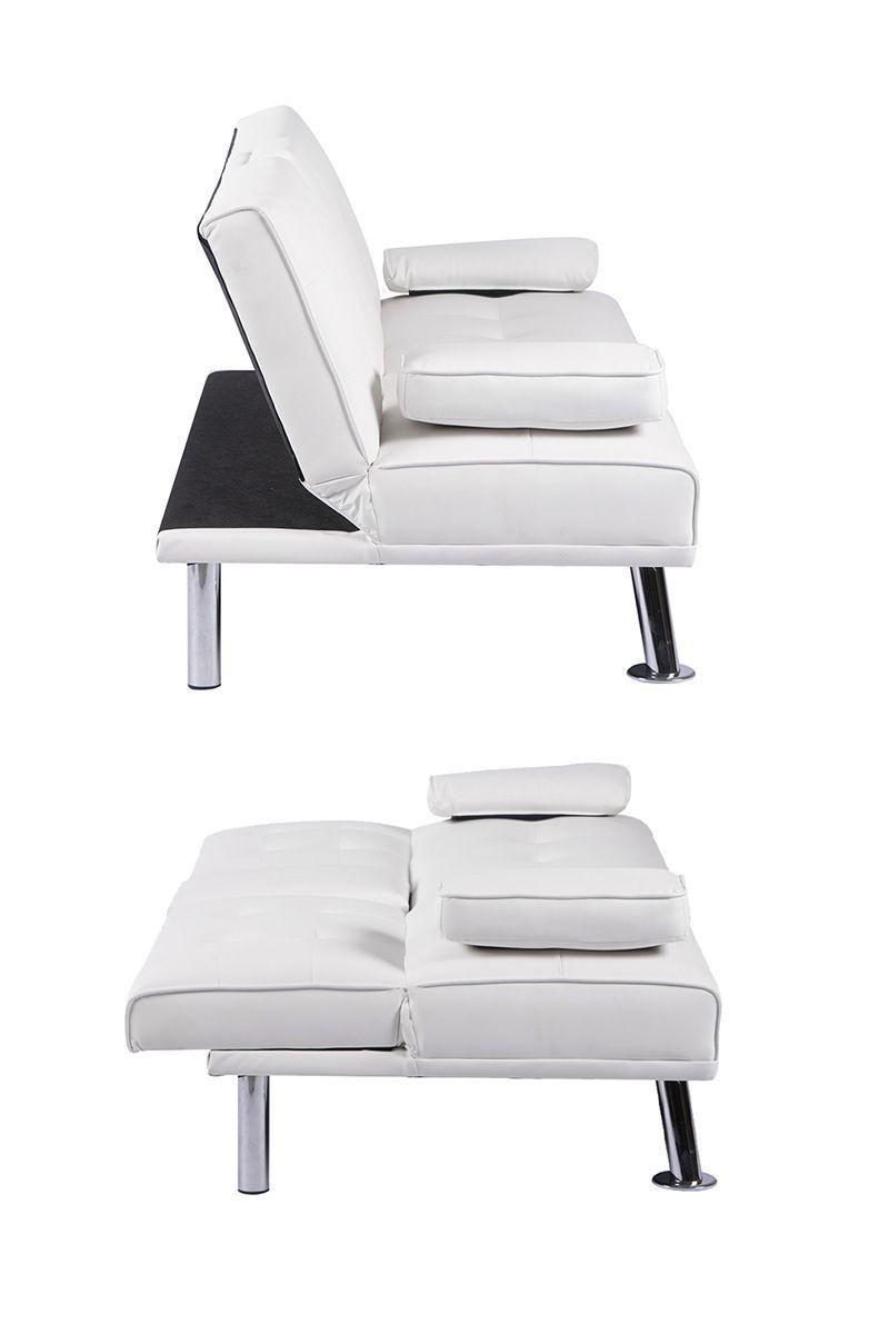 Futón con Apoya Vasos de PU 72x79x167 cm Blanco-3