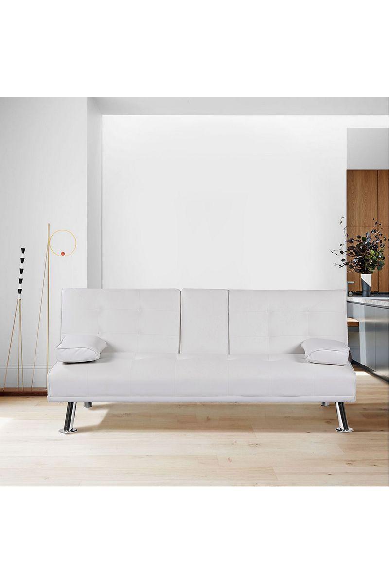 Futón con Apoya Vasos de PU 72x79x167 cm Blanco-5
