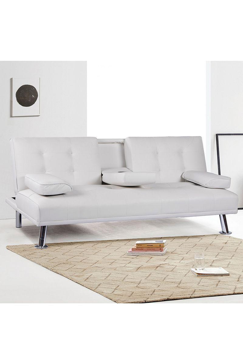 Futón con Apoya Vasos de PU 72x79x167 cm Blanco-1