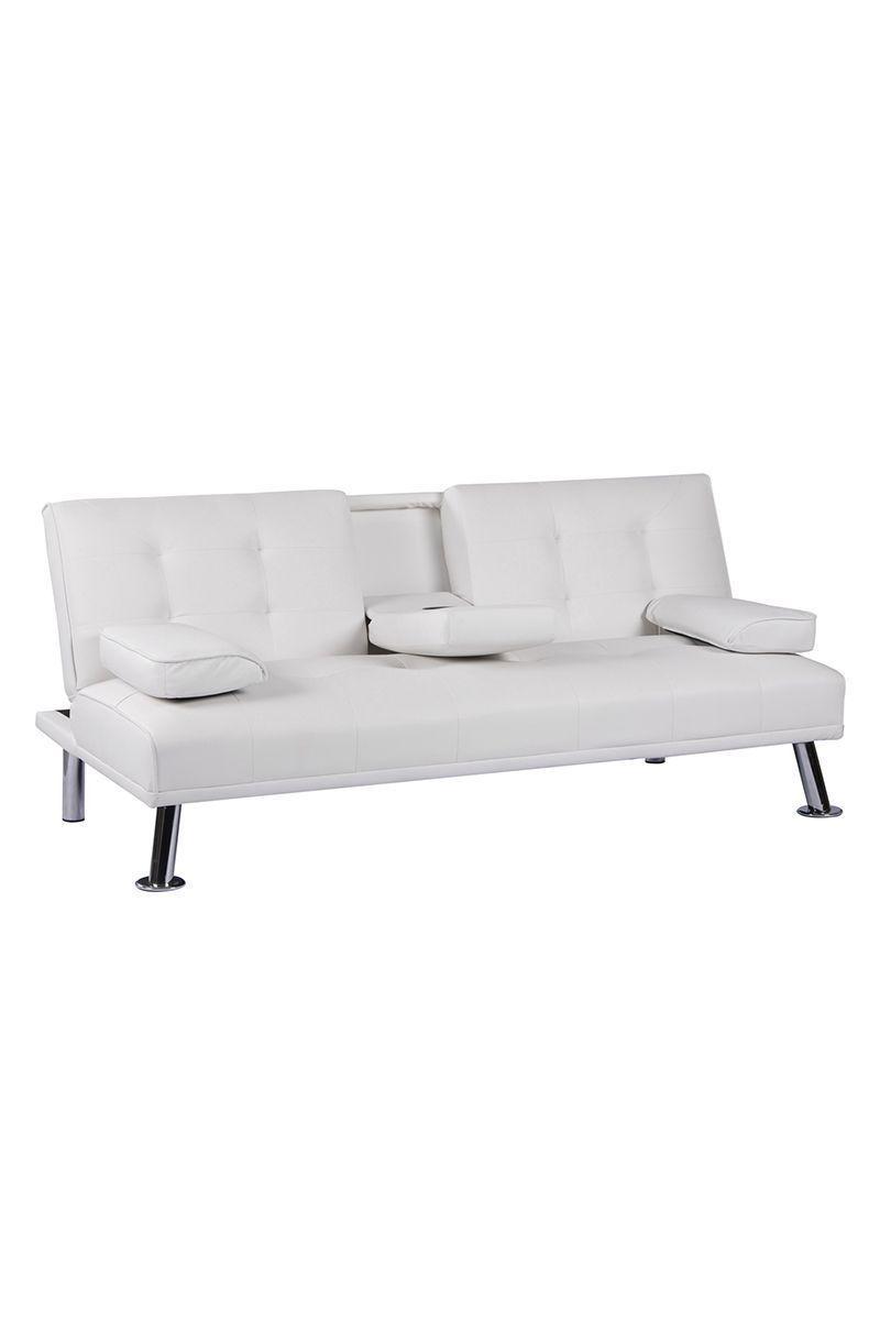 Futón con Apoya Vasos de PU 72x79x167 cm Blanco-0