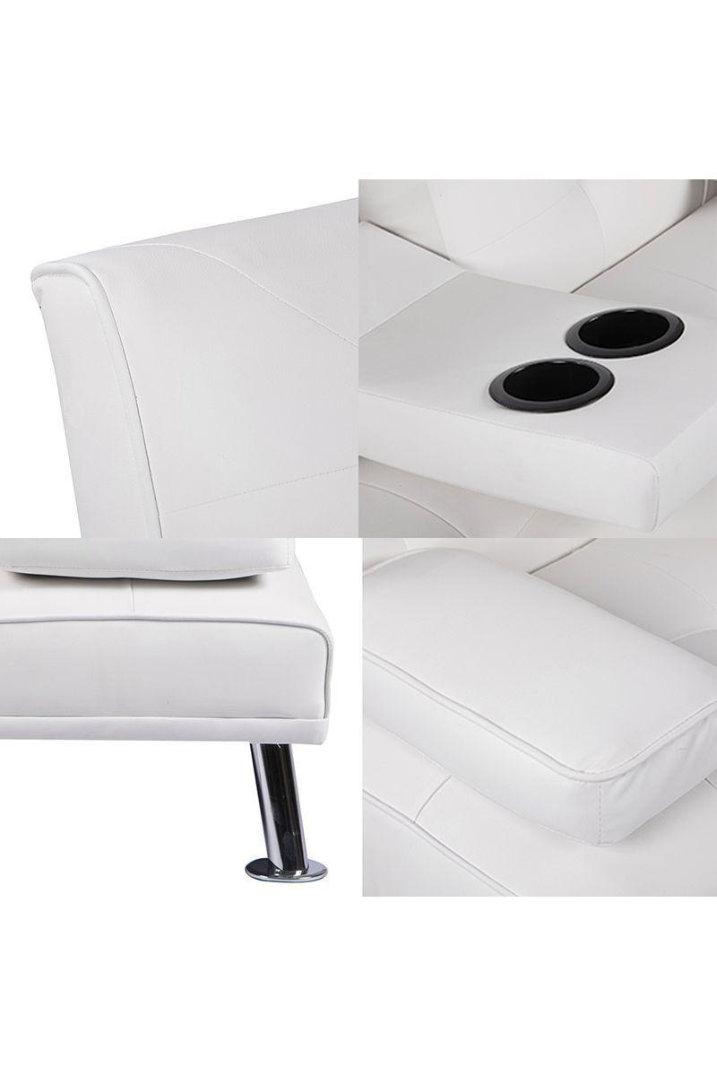 Futón con Apoya Vasos de PU 72x79x167 cm Blanco-4