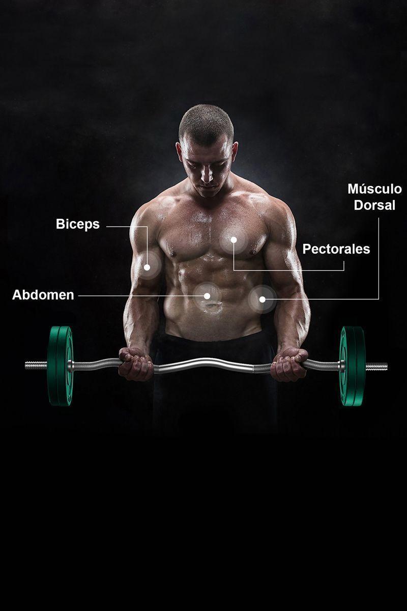 Pack Pesas Barra Curva 1,2m + 20 Kg Discos Color-1