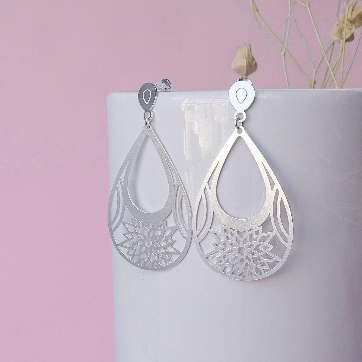 Aros De Plata 925 Gotas Flor - Mabelita-1