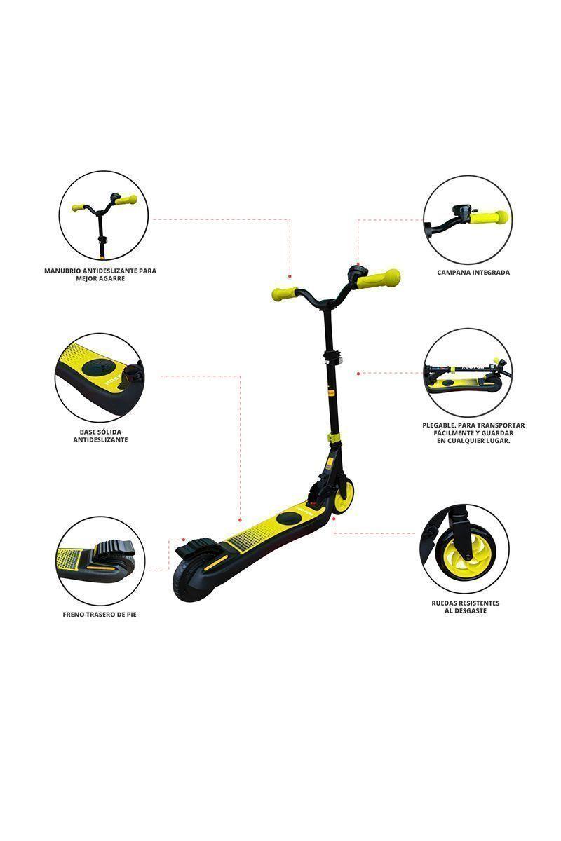 Scooter Eléctrico Bocina y Luz Plegable Amarillo-3