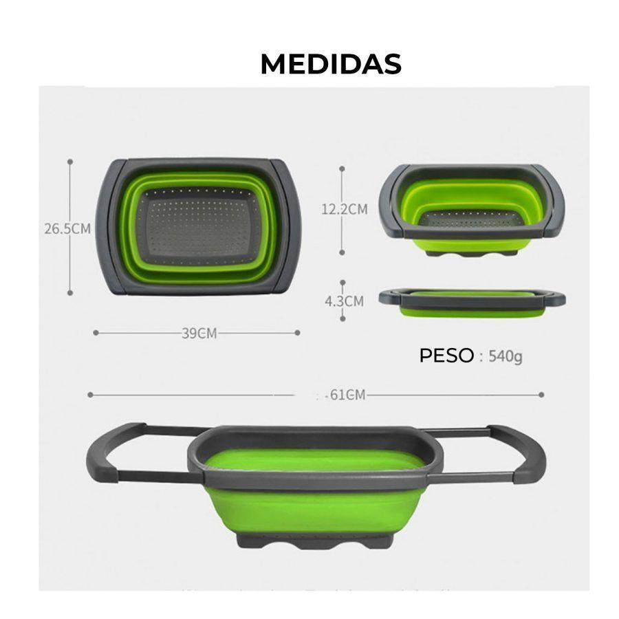 Colador Plegable Rectangular De Silicona Verde-1