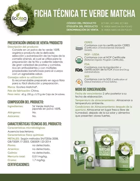Ecotea  Matcha  Te  Verde  Japones  Premium  Usda  - 60g  - 72 Tazas-2