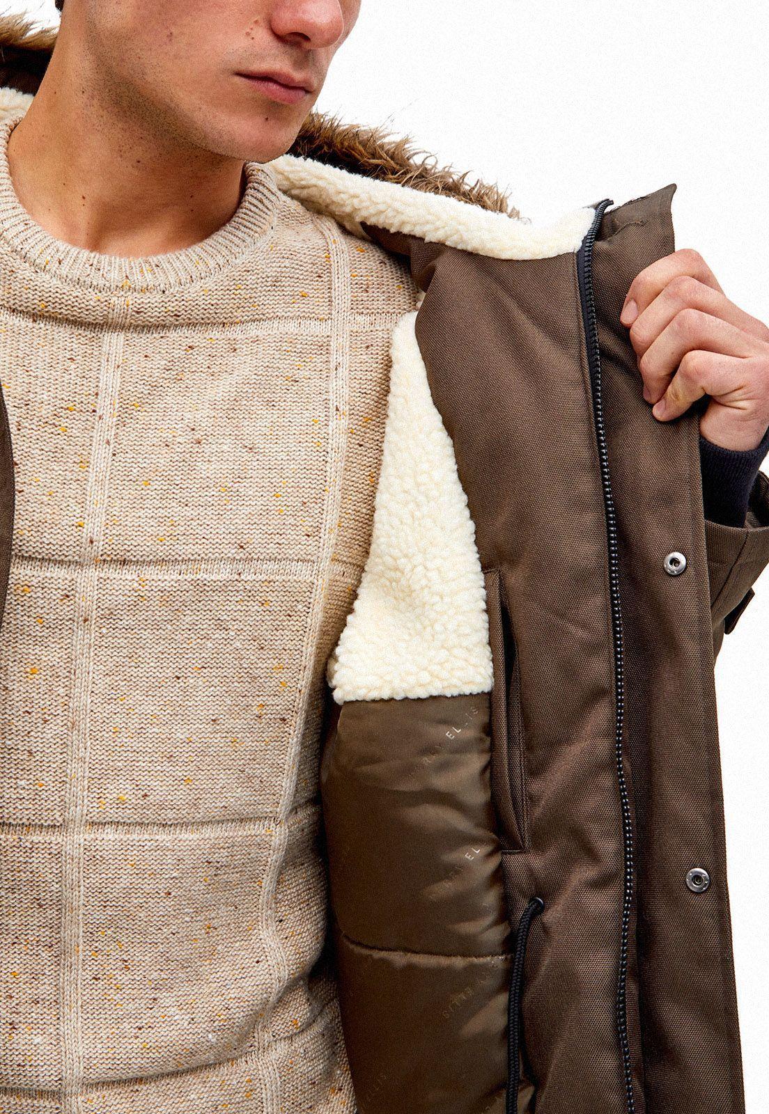 Parka Casual Liso Taupe-2