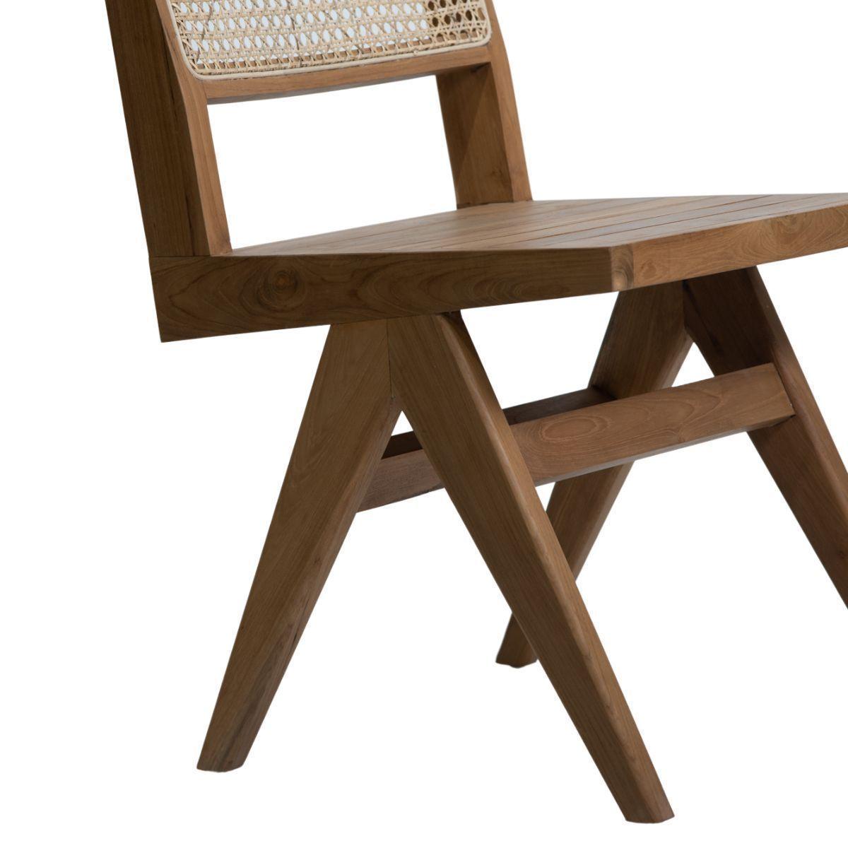 Silla de teca natural con respaldo de rattan 82x46x48 cm-3