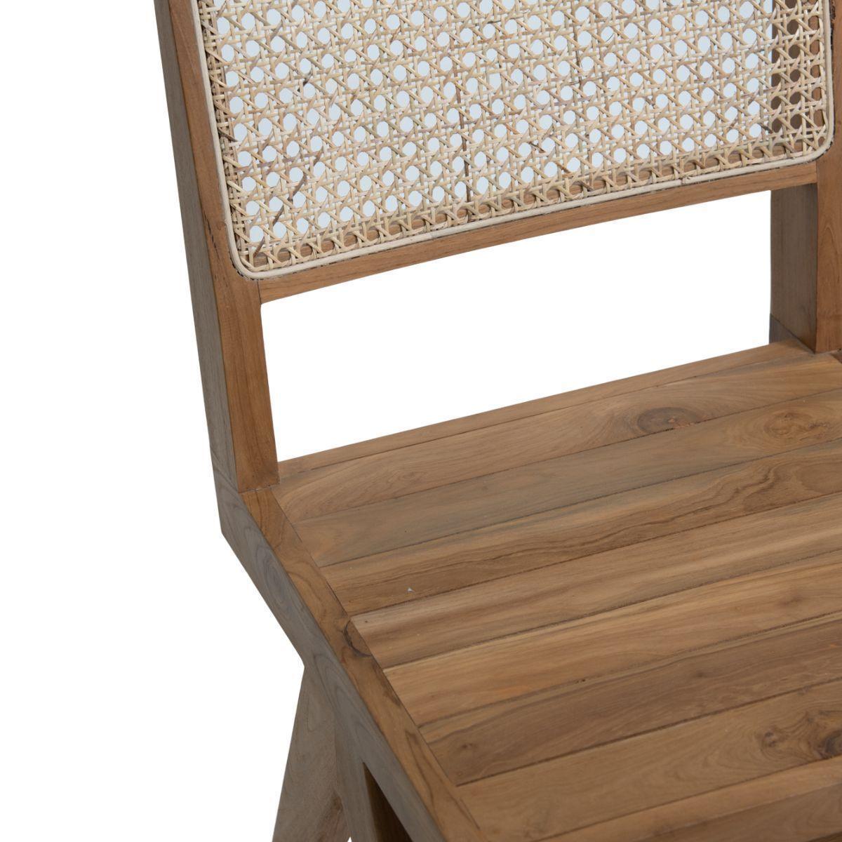 Silla de teca natural con respaldo de rattan 82x46x48 cm-2