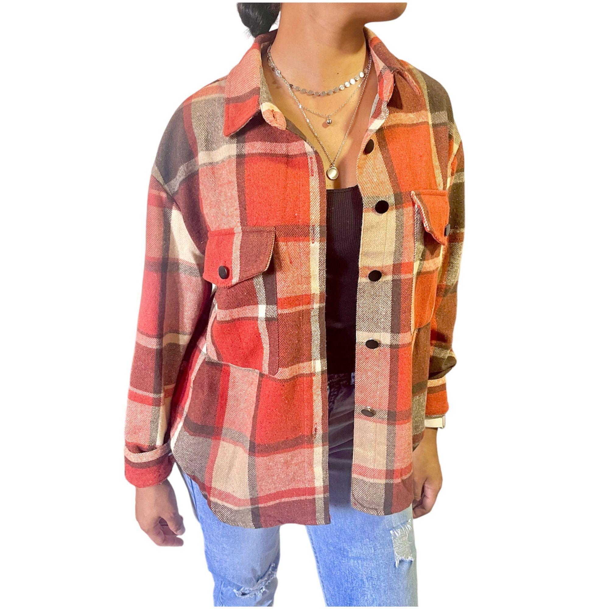Camisa Leñadora Mujer Oversize Naranja-2