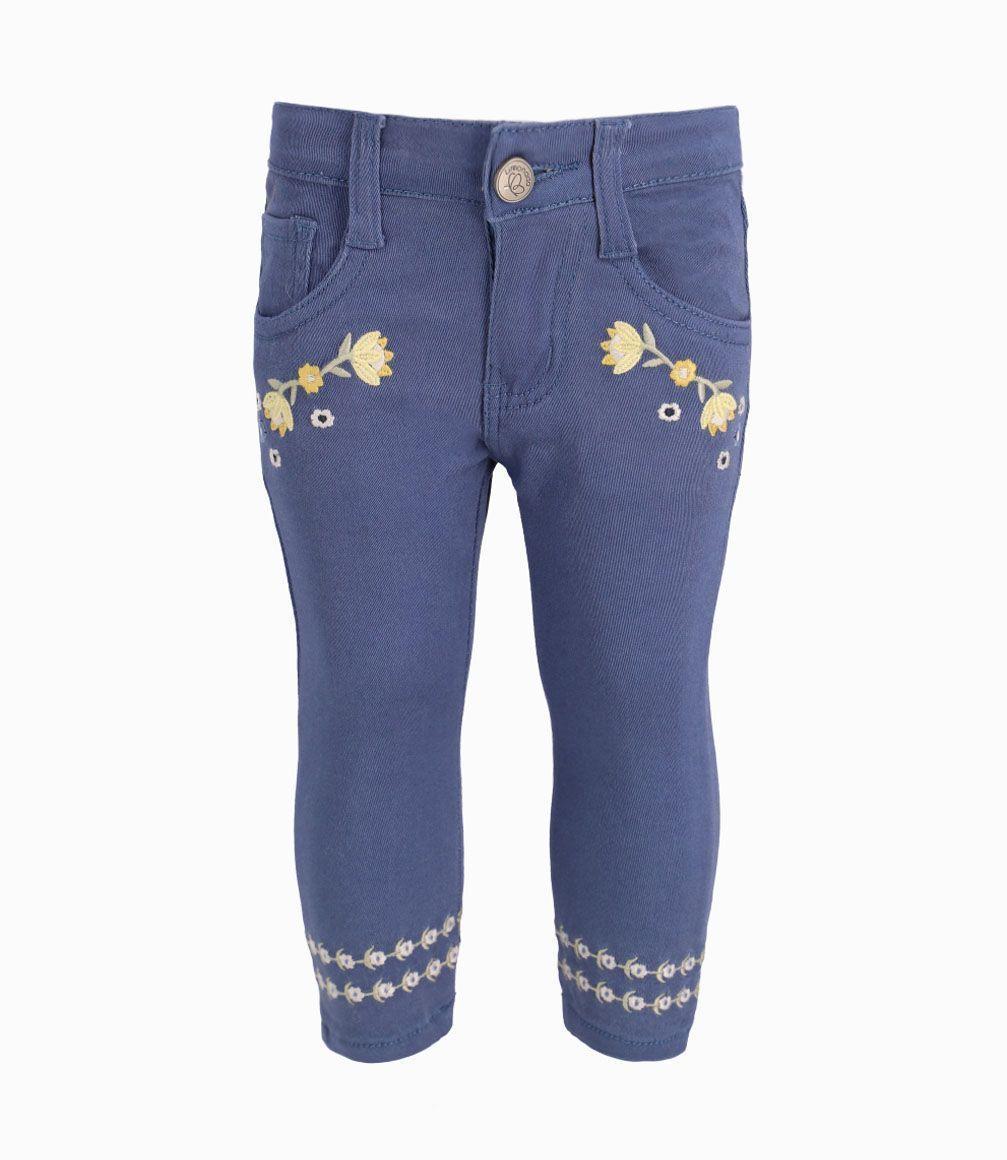 Pantalón Con Flores Bordadas Bebé Niña Azul Marino Limonada-0