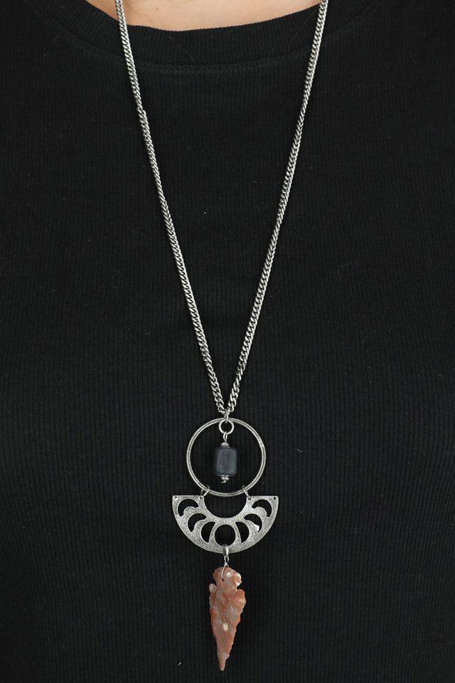 Collar Largo Plateado Stone Humana-0