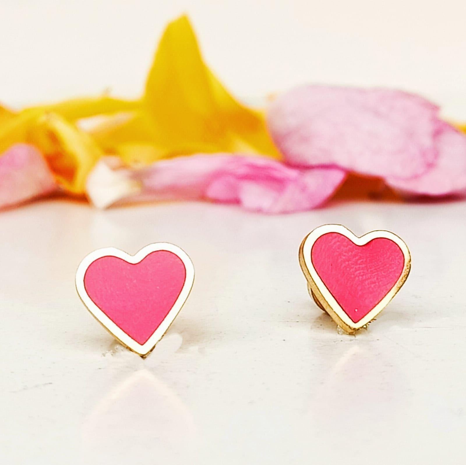 Aros Abridores Presión Corazón Rojo Chapados En Oro 18k -3
