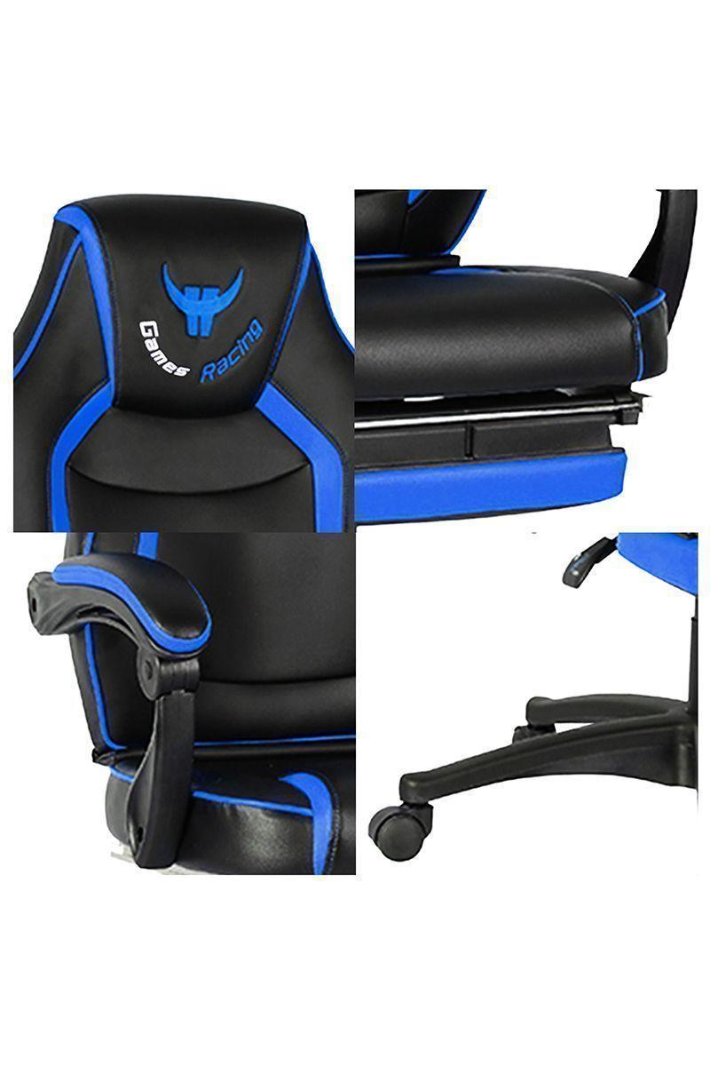 Silla Gamer Racing Game PVC Apoya Pies Azul-5