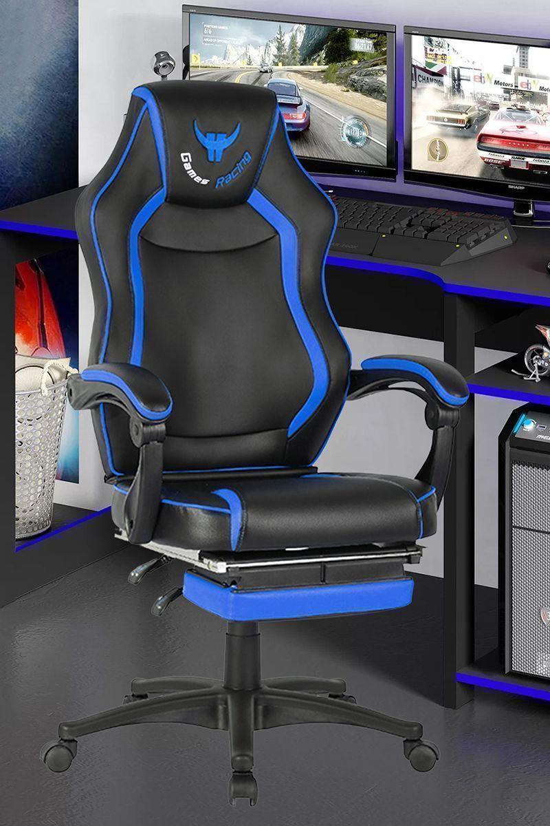 Silla Gamer Racing Game PVC Apoya Pies Azul-1