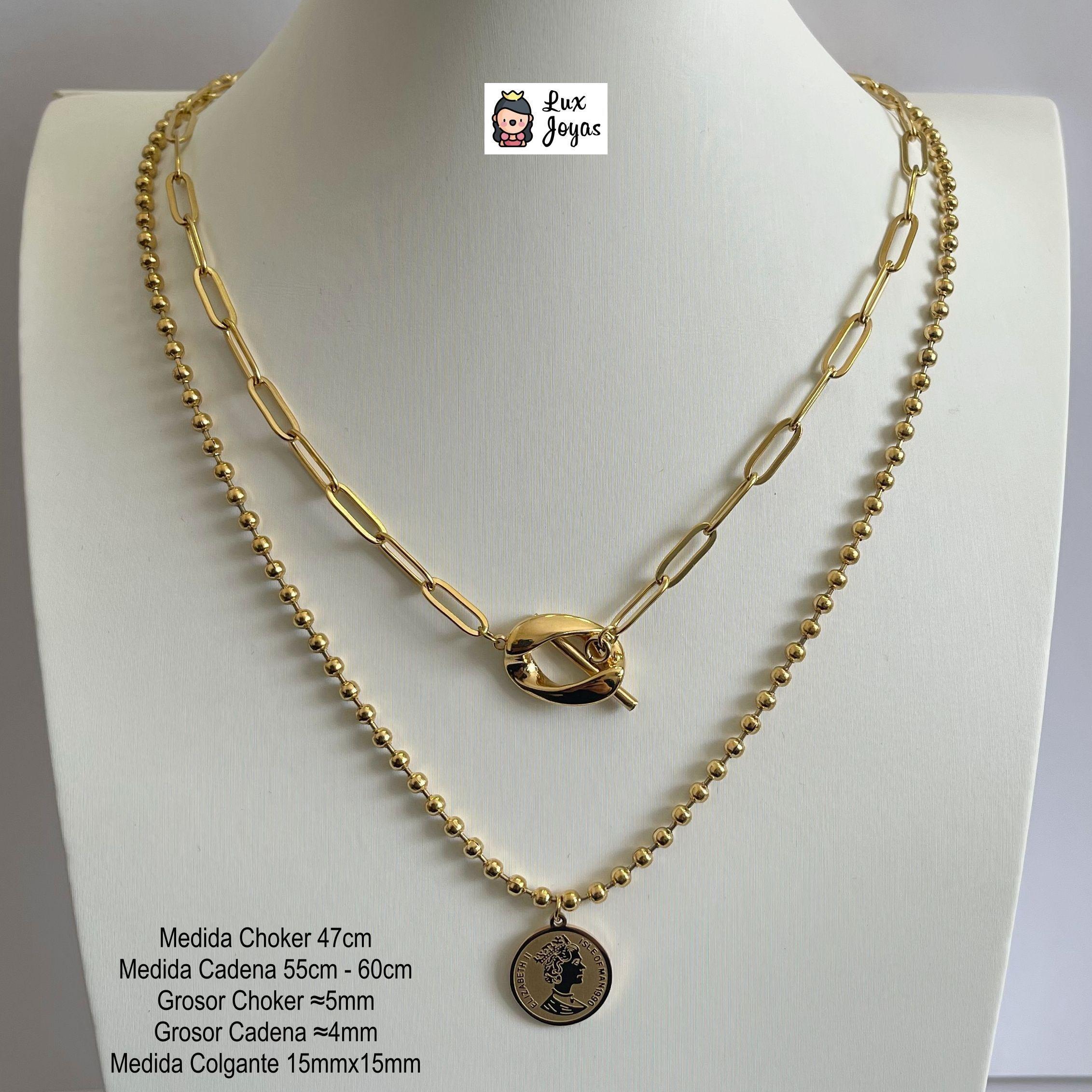 Collar Baño Oro Amarillo 18k Doble Diseño Reina-2