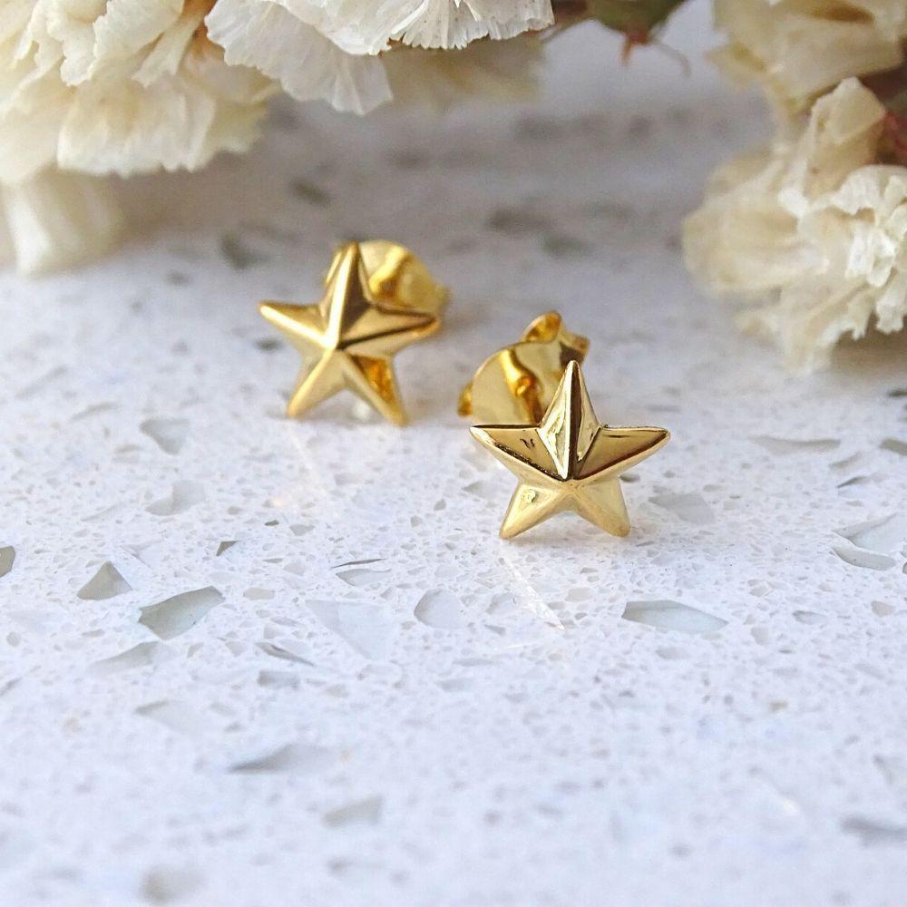 Aros Aritos Plata Con Baño De Oro Estrella Náutica - MABELITA-2