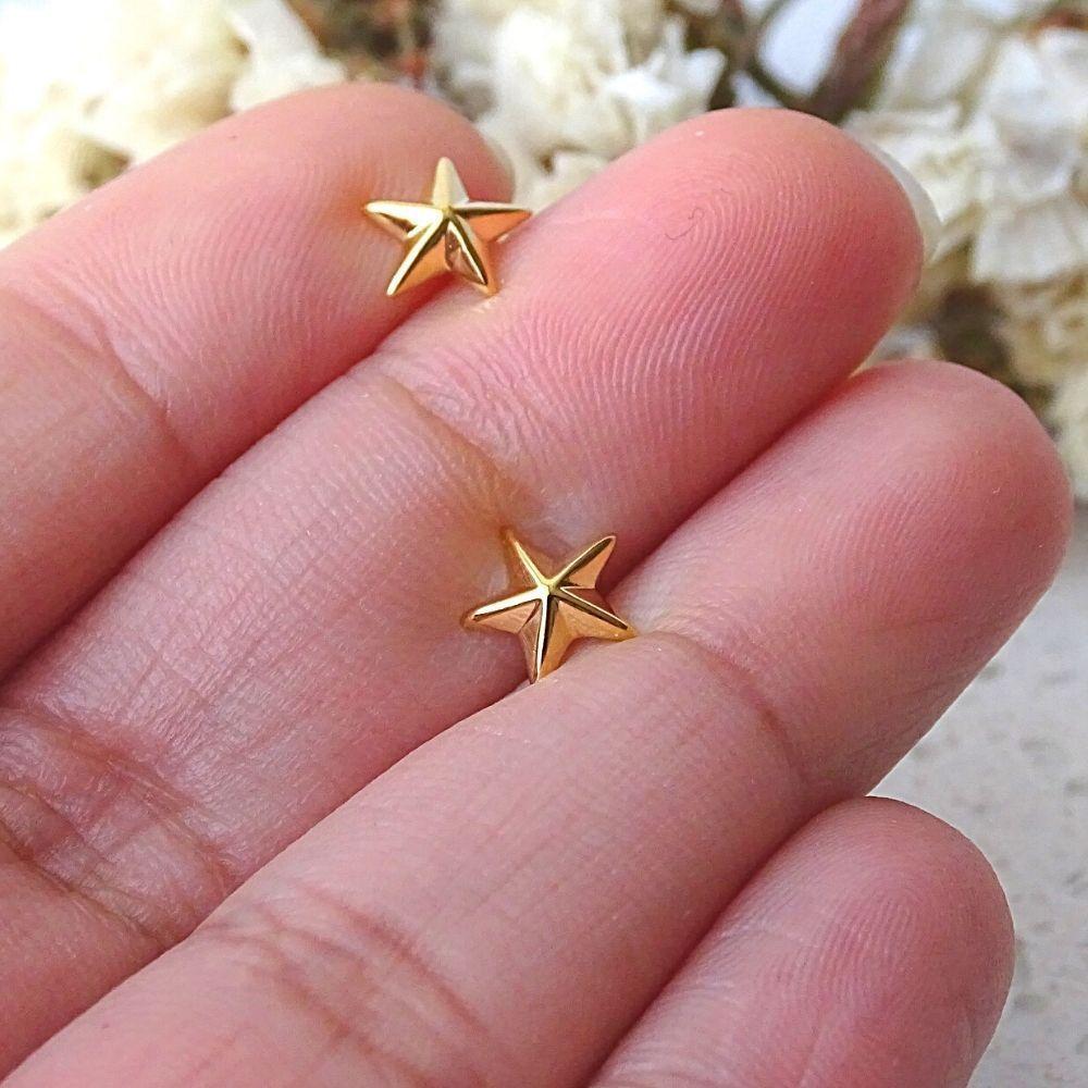 Aros Aritos Plata Con Baño De Oro Estrella Náutica - MABELITA-3