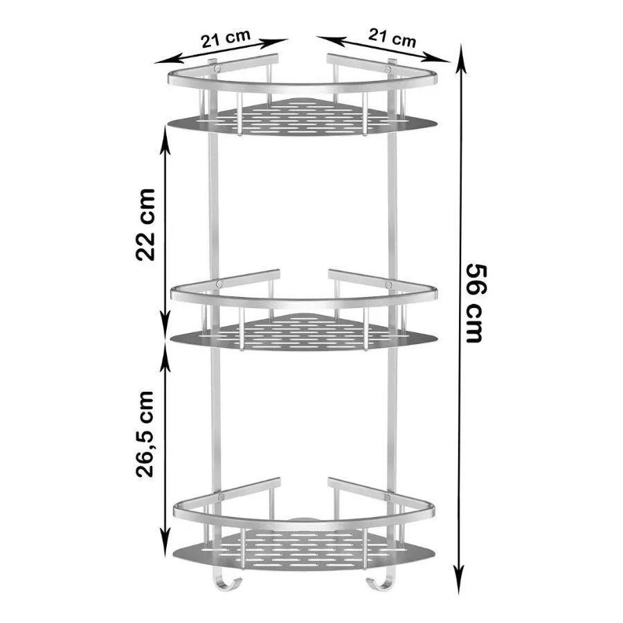 Repisa Mural Esquinero Baño Ducha Aluminio Inox 3 Niveles -1