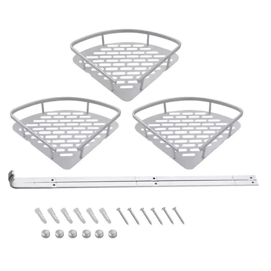 Repisa Mural Esquinero Baño Ducha Aluminio Inox 3 Niveles -2