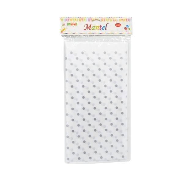 Manteles Cumpleaños - Blanco Puntos Plateados-0