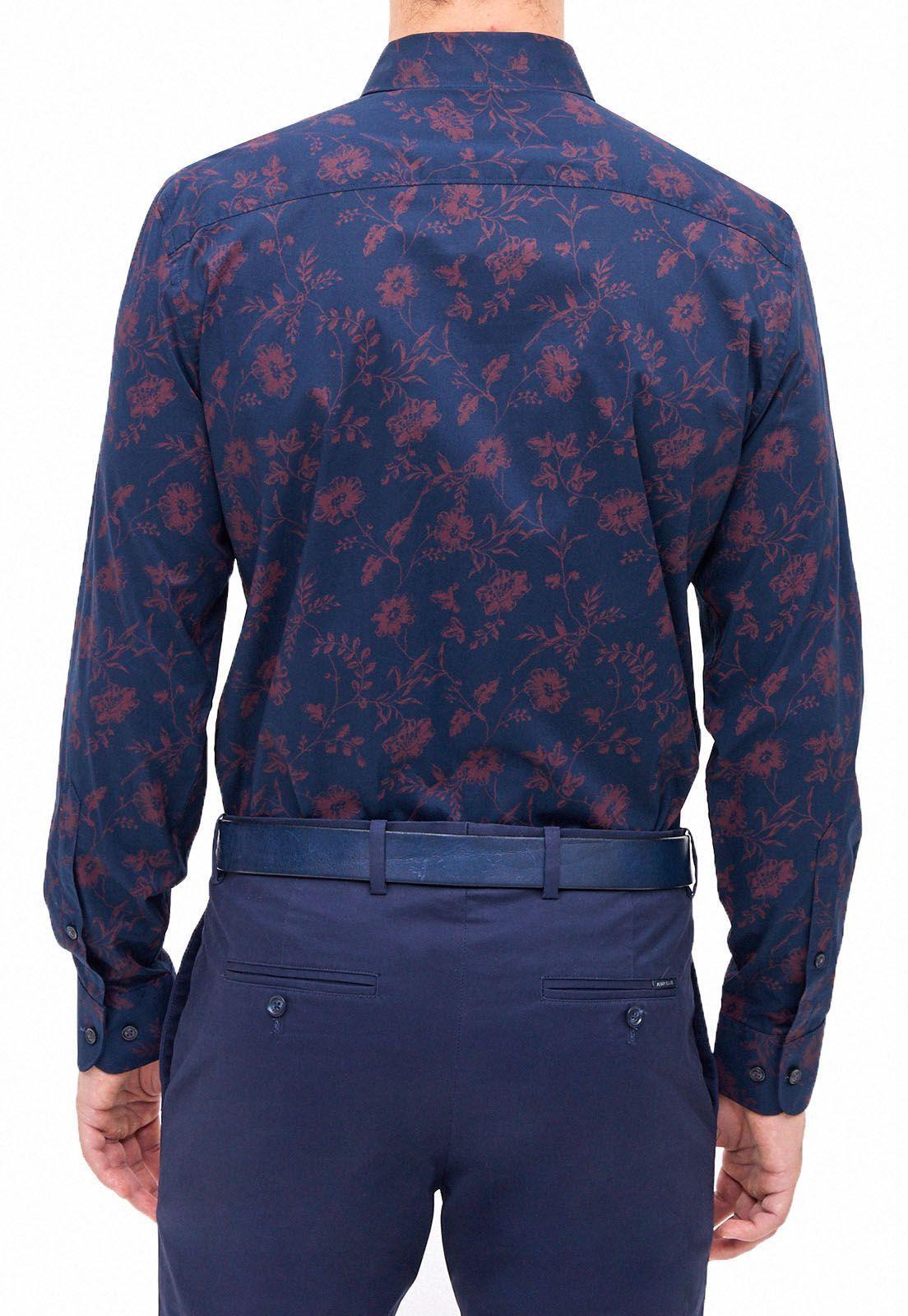 Camisa casual estampada flores manga larga-2