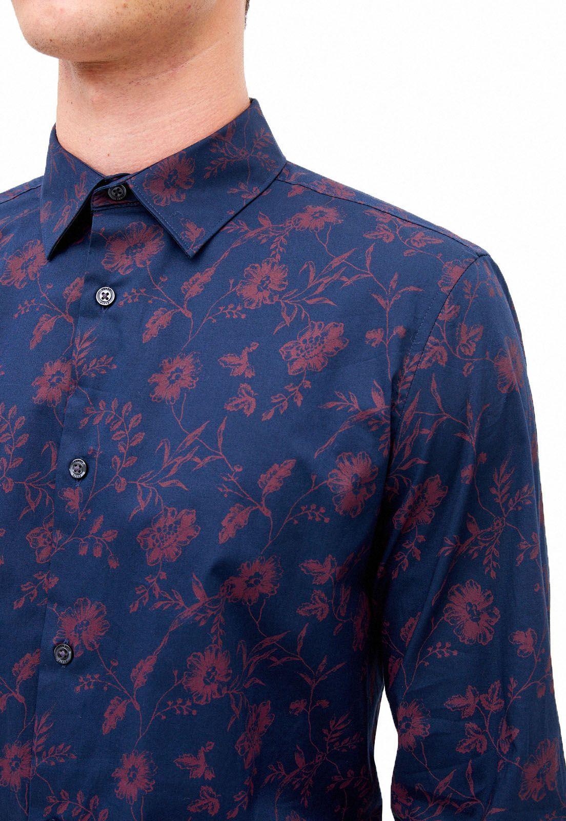 Camisa casual estampada flores manga larga-1