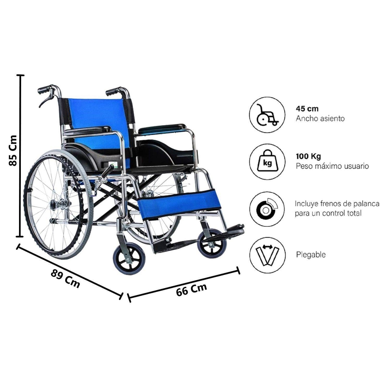 silla de ruedas ultra liviana premium azul+bastón-1