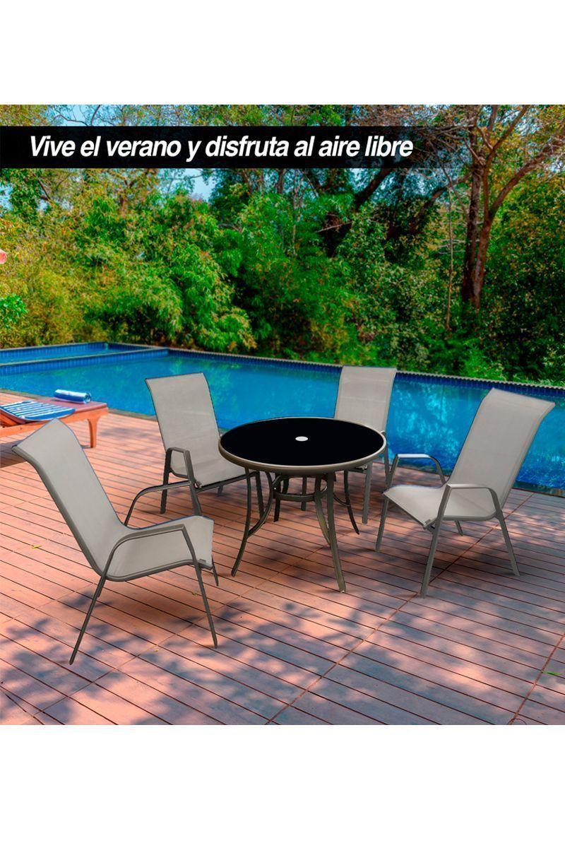 Juego de Comedor para Terraza con Mesa Redonda 55x73x94cm Gris-1