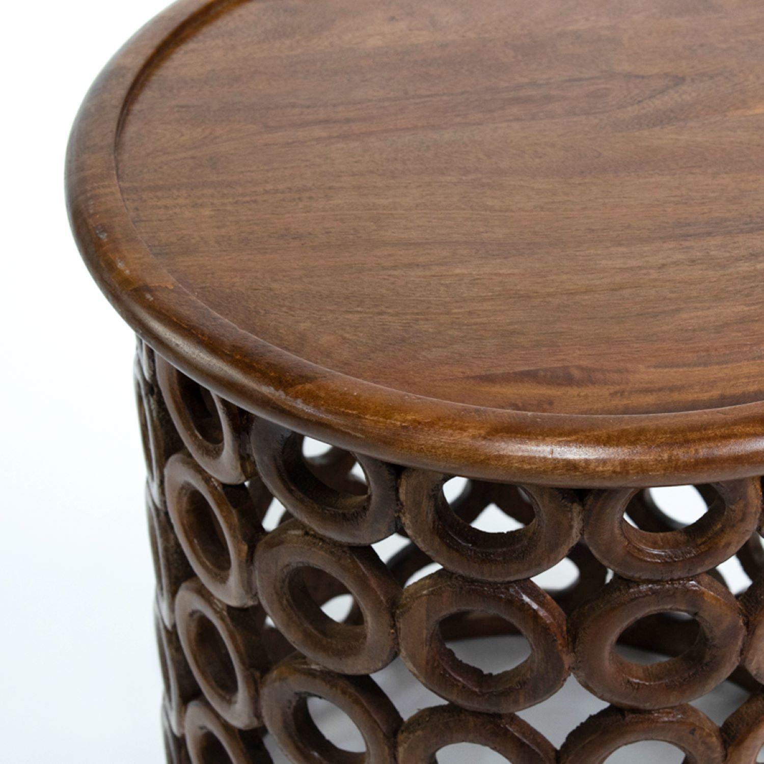 Mesa Tallada Madera de Mango 53x53x60cm-2