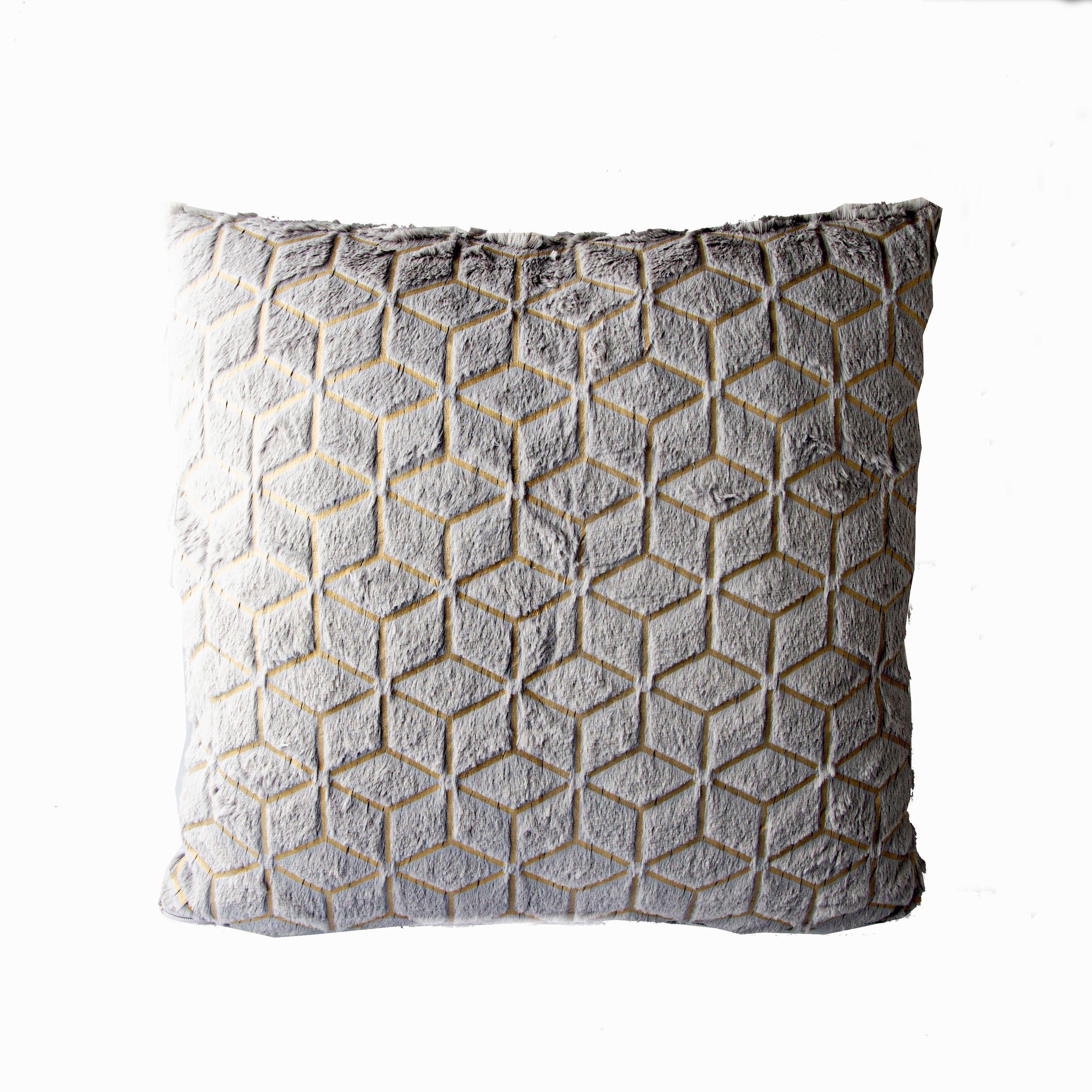 Set de 2 Cojines Peludos Diseño Geométricos Gris 45 X 45CM-2