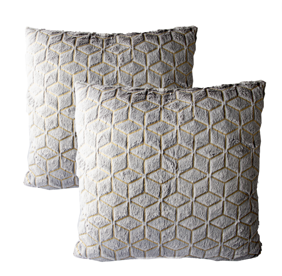 Set de 2 Cojines Peludos Diseño Geométricos Gris 45 X 45CM-0