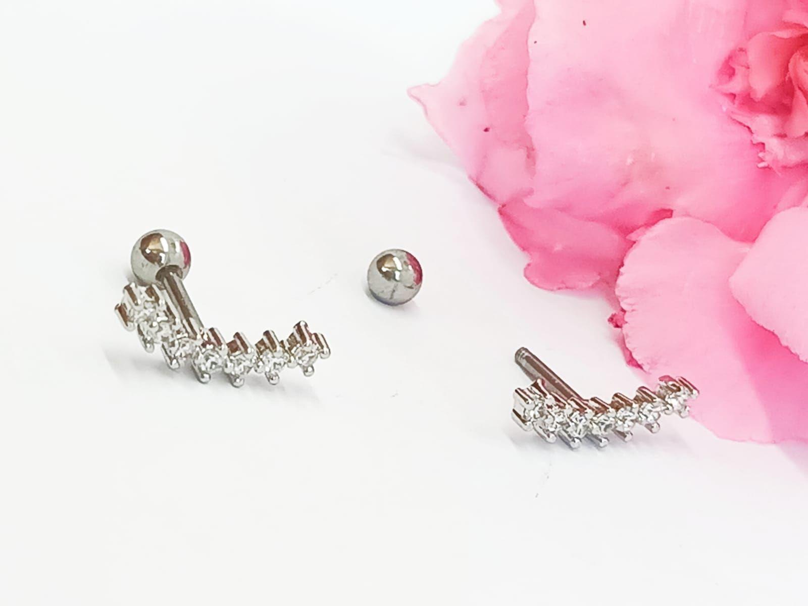 Pendientes Curvos Acero Quirurgico Piercing Helix Blanco-5