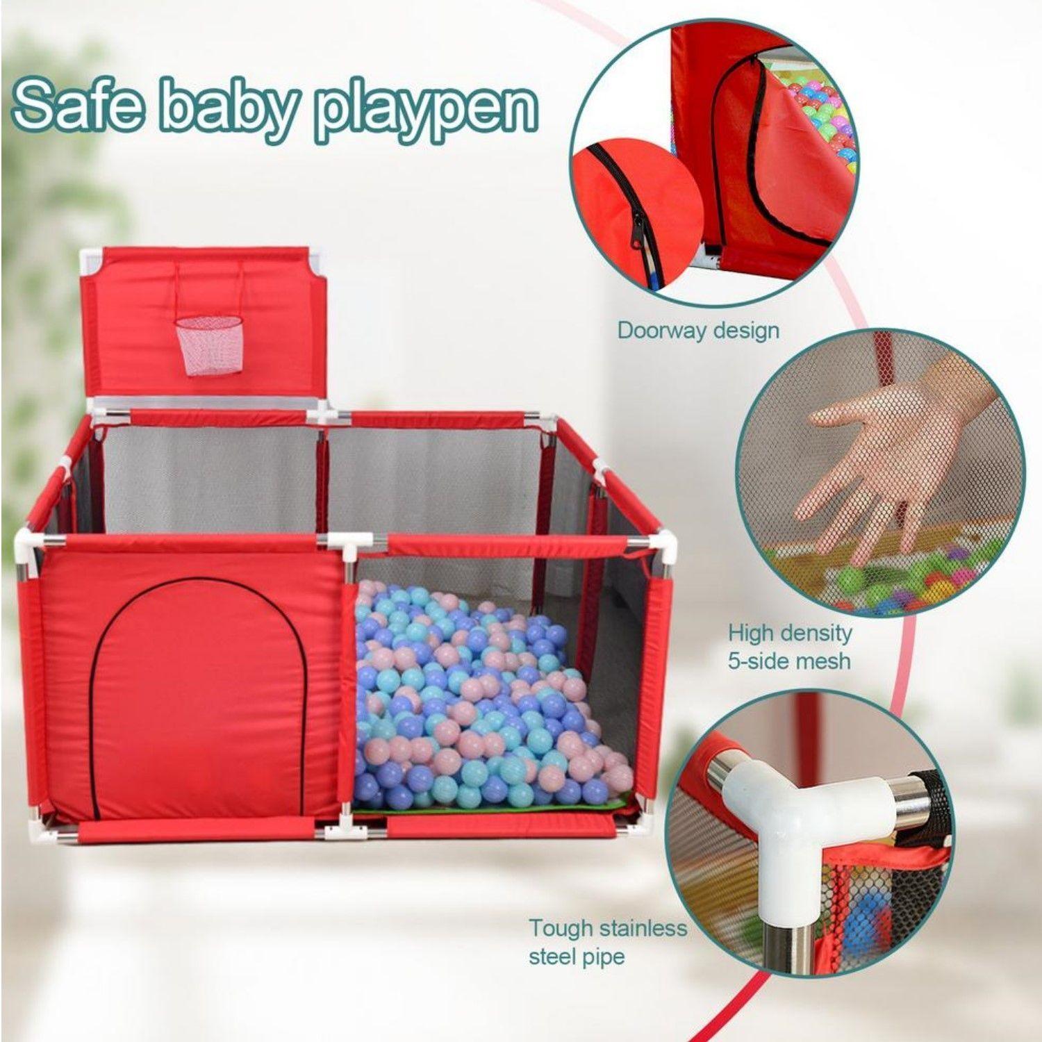 Corral Seguridad Bebes  Aro De Basket 128cm Rojo-3