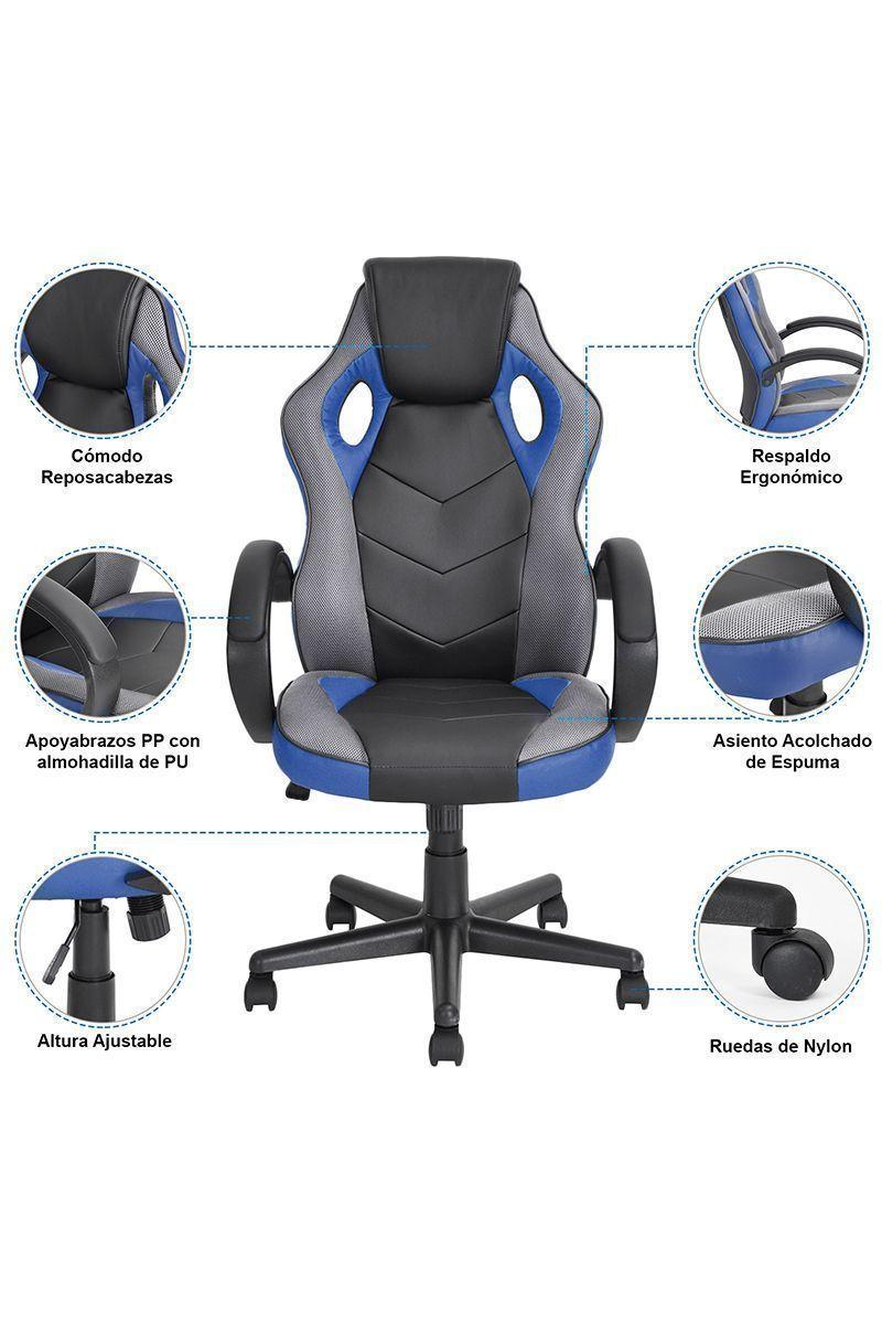 Silla Gamer Pu Flow Ergonómica Escritorio Azul-4