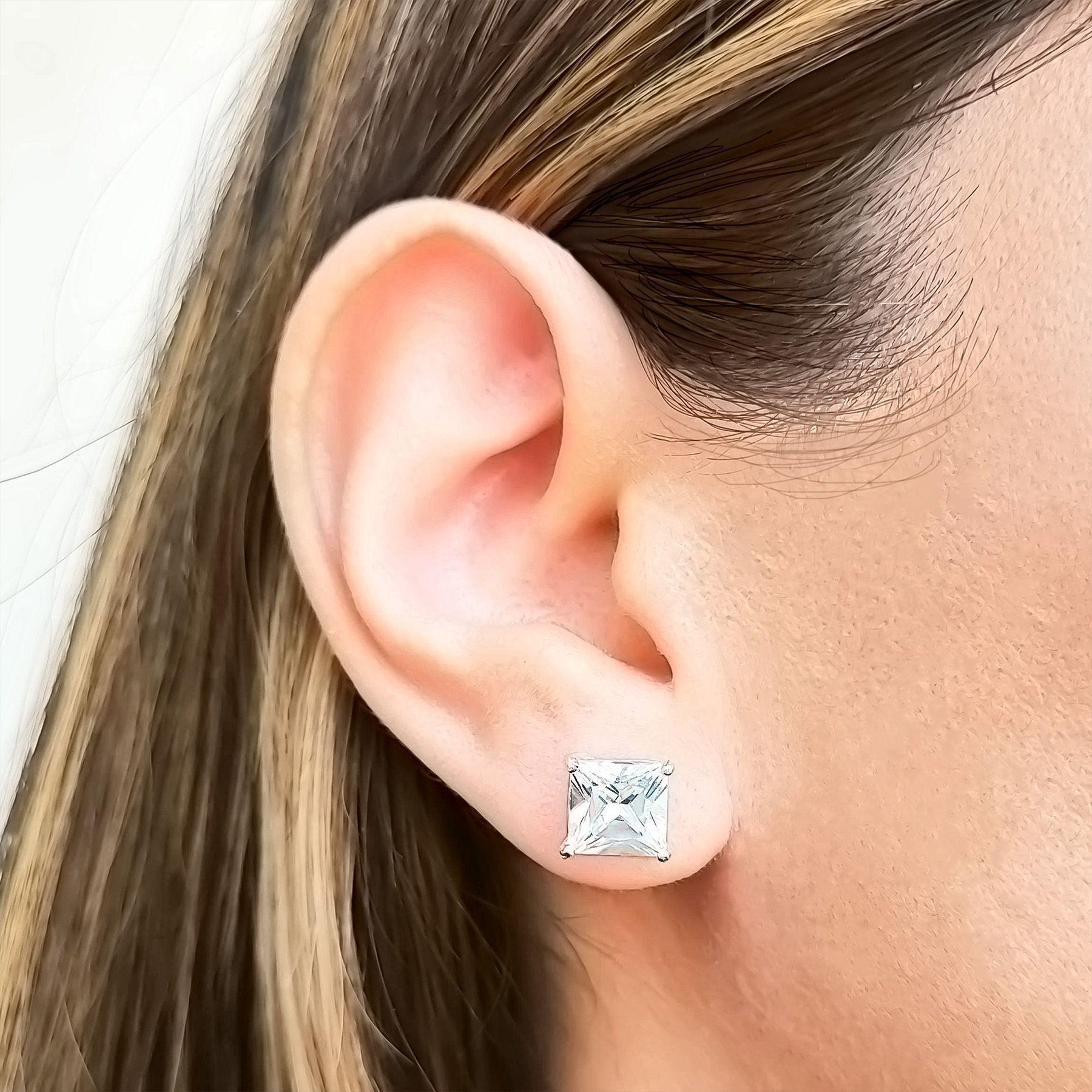 Aros Cuadrados Circón Blanco 8mm Plata Fina 925-2