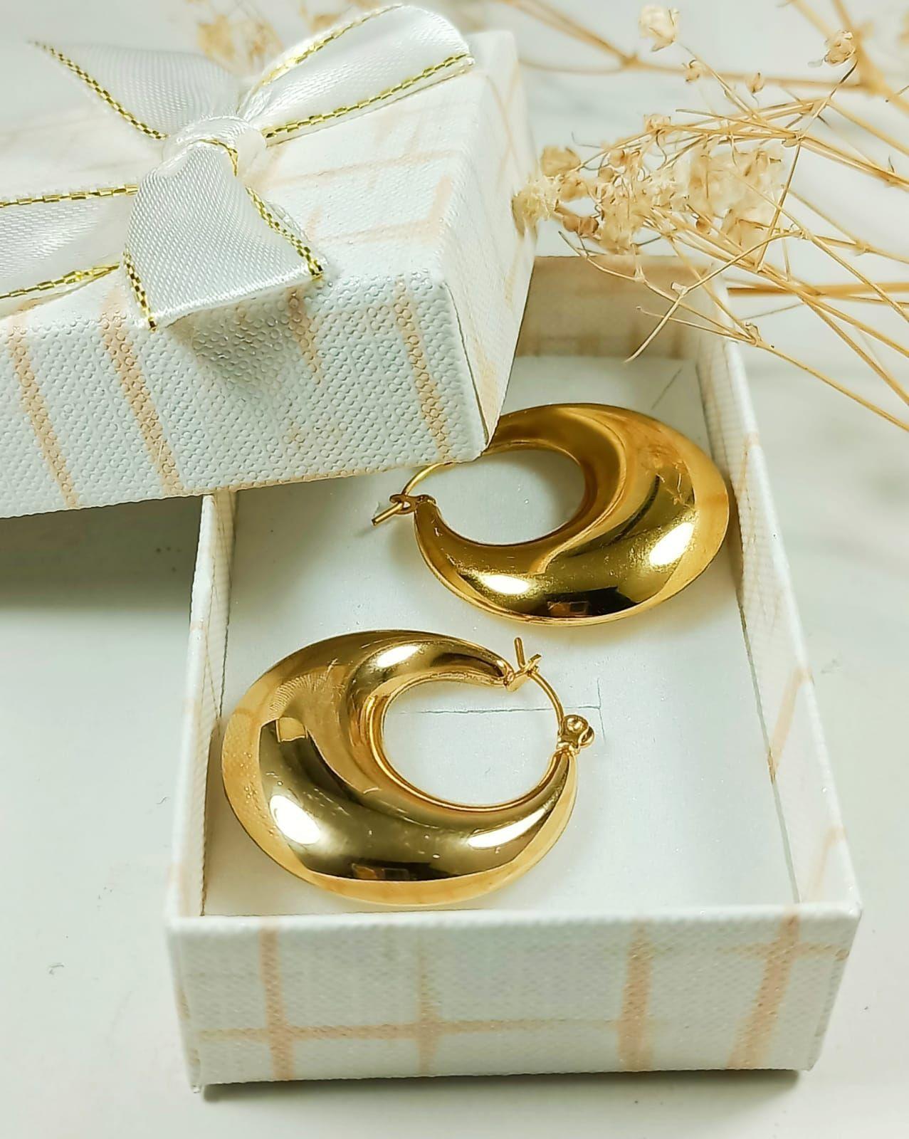 Aros Chunky Minimalista Inflada Chapado En Oro -2