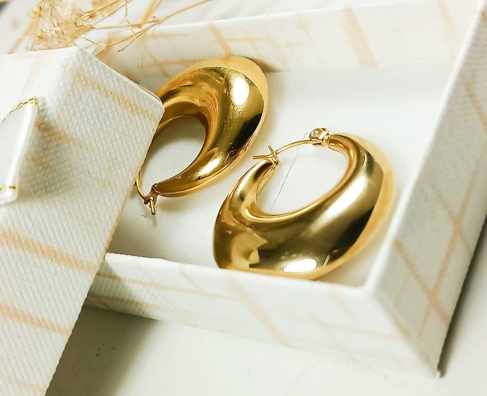 Aros Chunky Minimalista Inflada Chapado En Oro -3