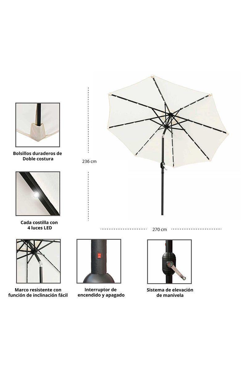 Sombrilla Quitasol Iluminación Solar Beige-2