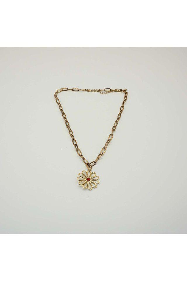 Collar Largo Eslabón en Flor Dorado i-D-0