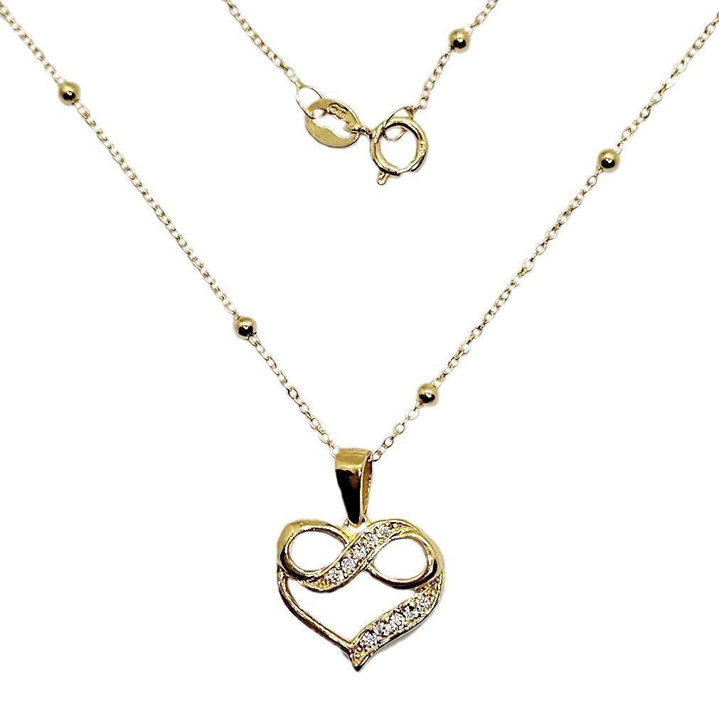 Cadena Pelotitas Colgante Corazón Infinitos Brillitos Oro Au750 - 18k Italiano-0
