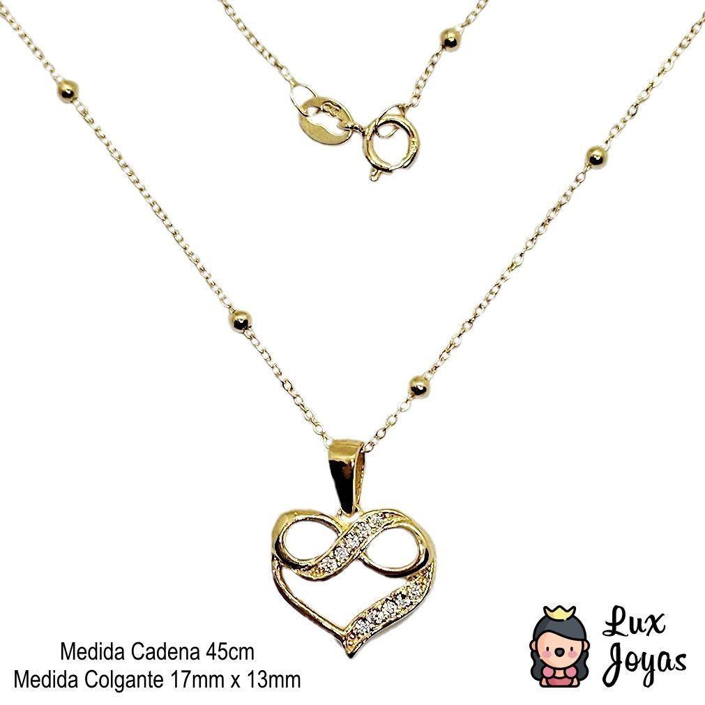 Cadena Pelotitas Colgante Corazón Infinitos Brillitos Oro Au750 - 18k Italiano-2
