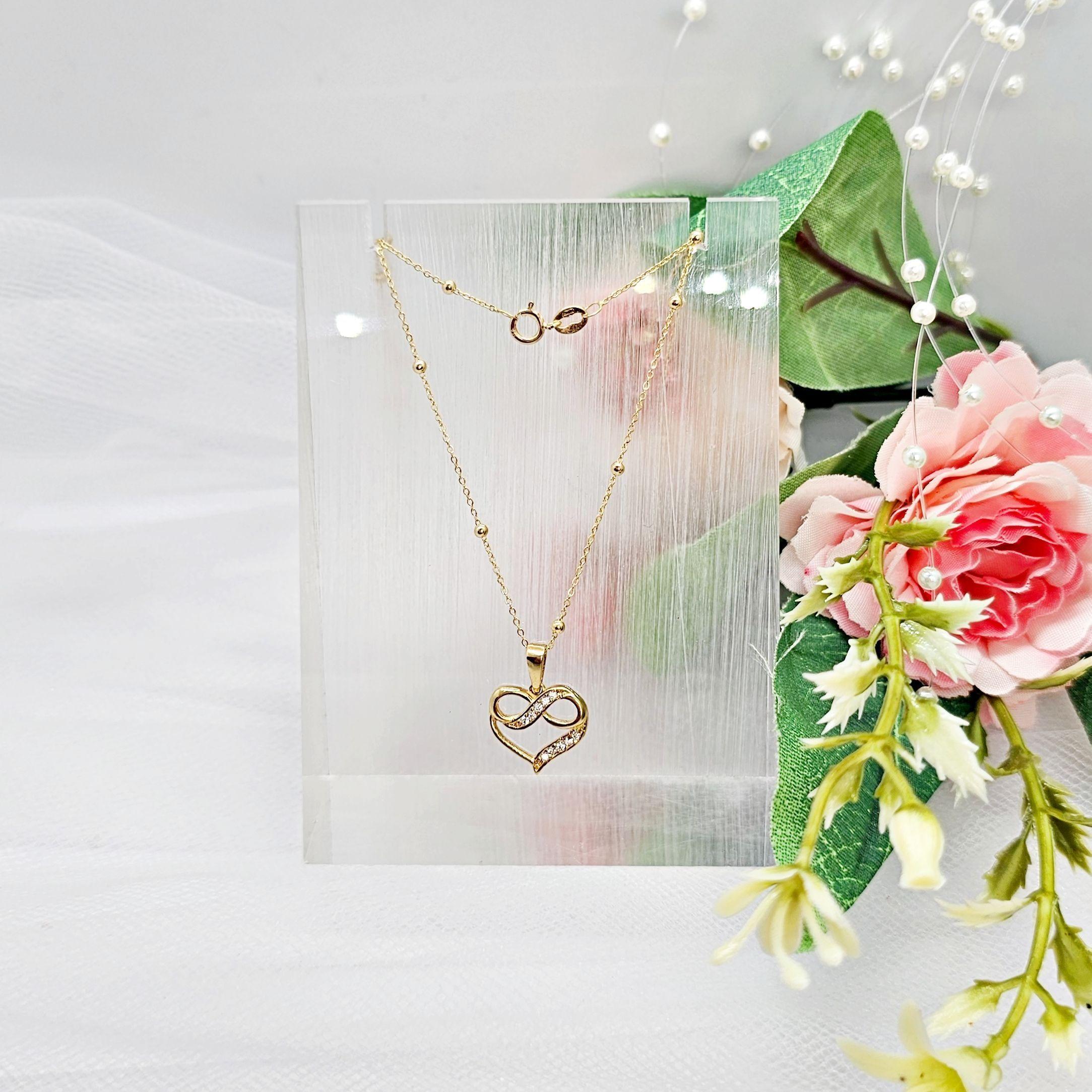 Cadena Pelotitas Colgante Corazón Infinitos Brillitos Oro Au750 - 18k Italiano-1