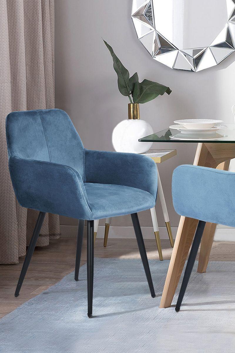 Silla Lyanco de Comedor Sitial de Terciopelo Azul-1