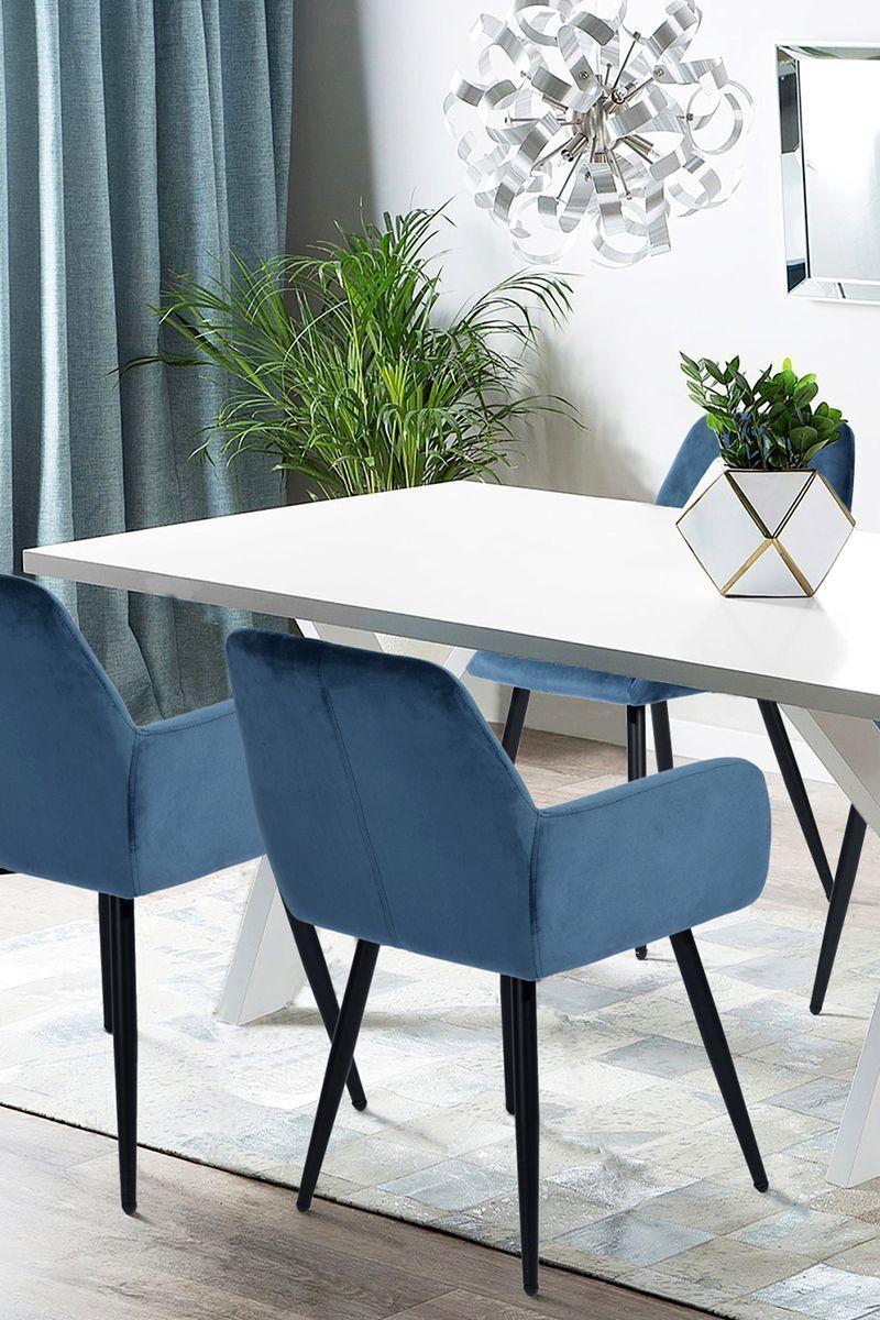 Silla Lyanco de Comedor Sitial de Terciopelo Azul-5