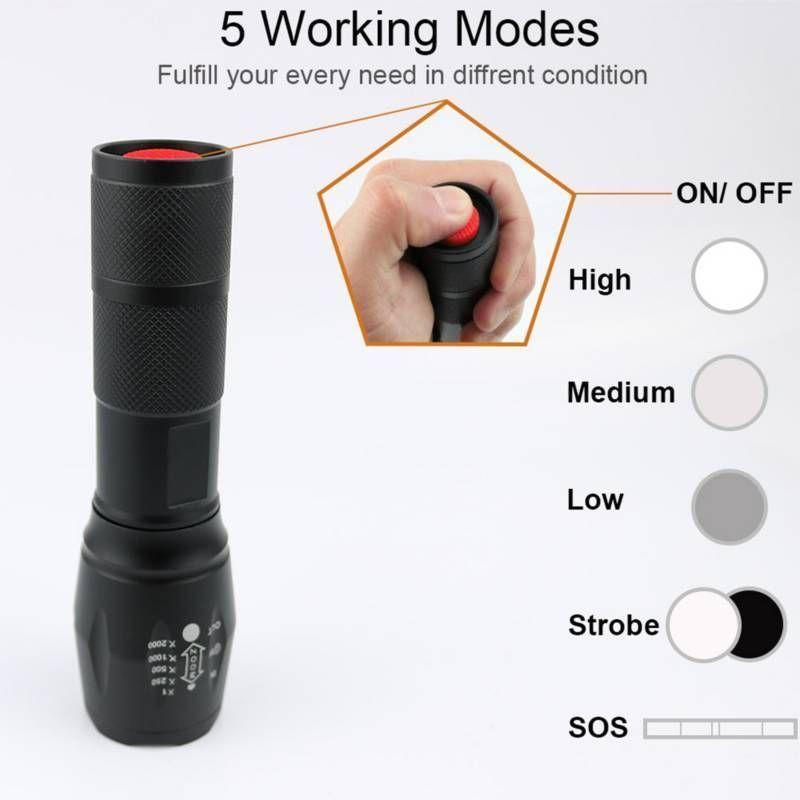 Linterna Led Lámpara Tactica Impermeable Recargable Antorcha 2000Lm-2