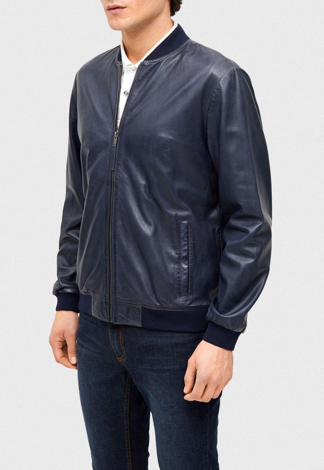 Chaqueta de Cuero Bomber Navy-0