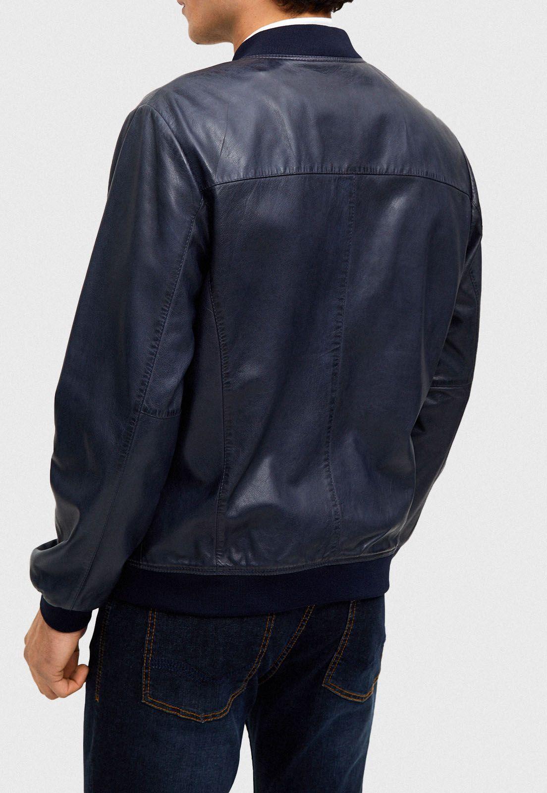 Chaqueta de Cuero Bomber Navy-1